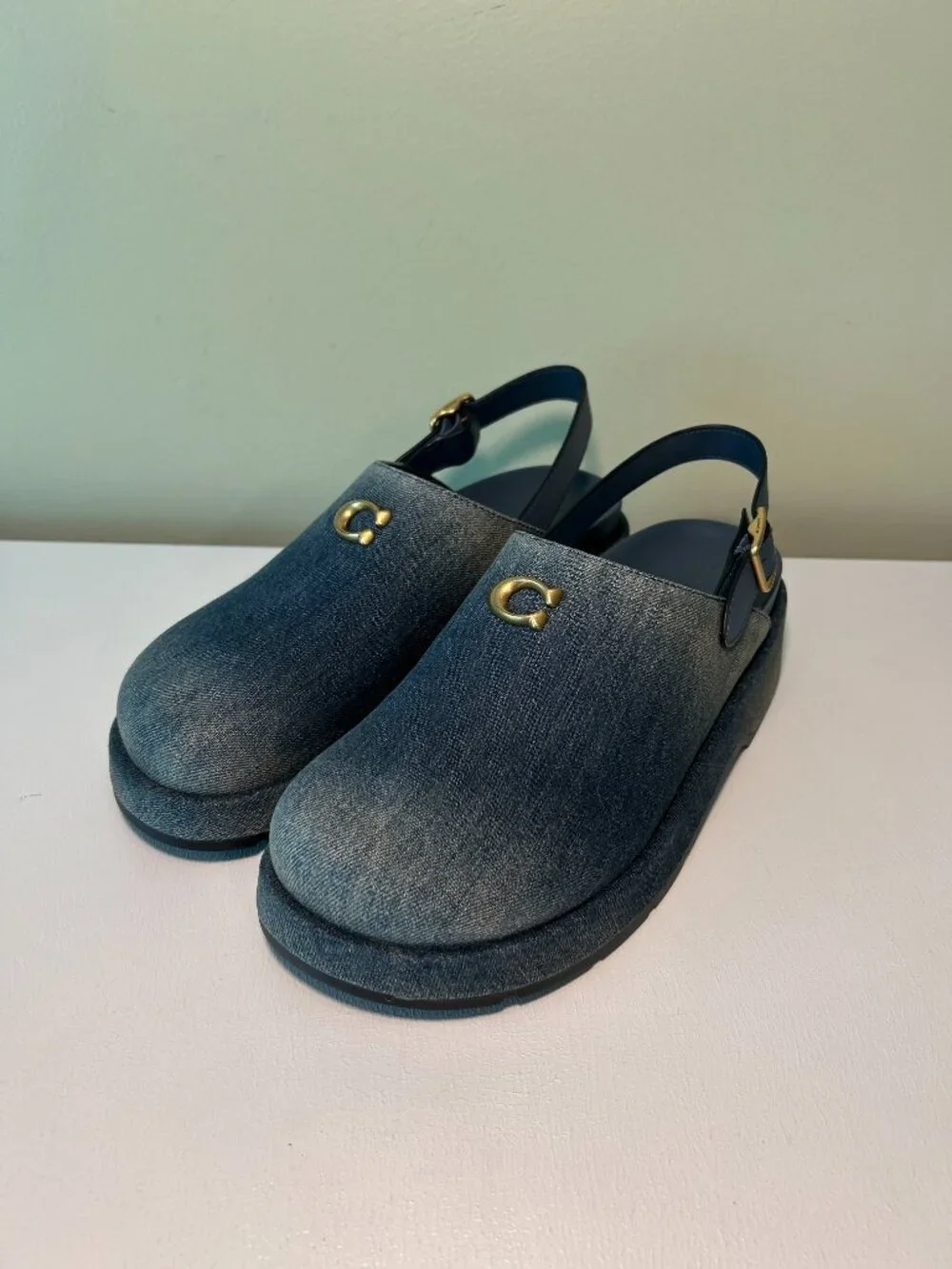 Coach Women's Sculpted C Platform Clog In Loved Denim